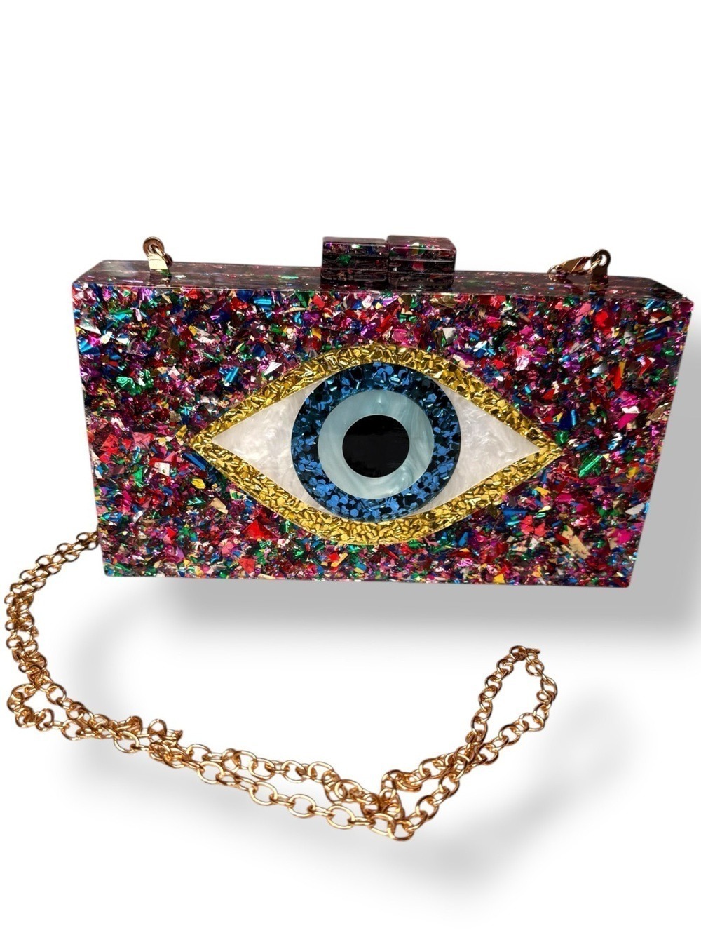 Multicolor Acrylic Evil Eye Box Clutch Crossbody Bag